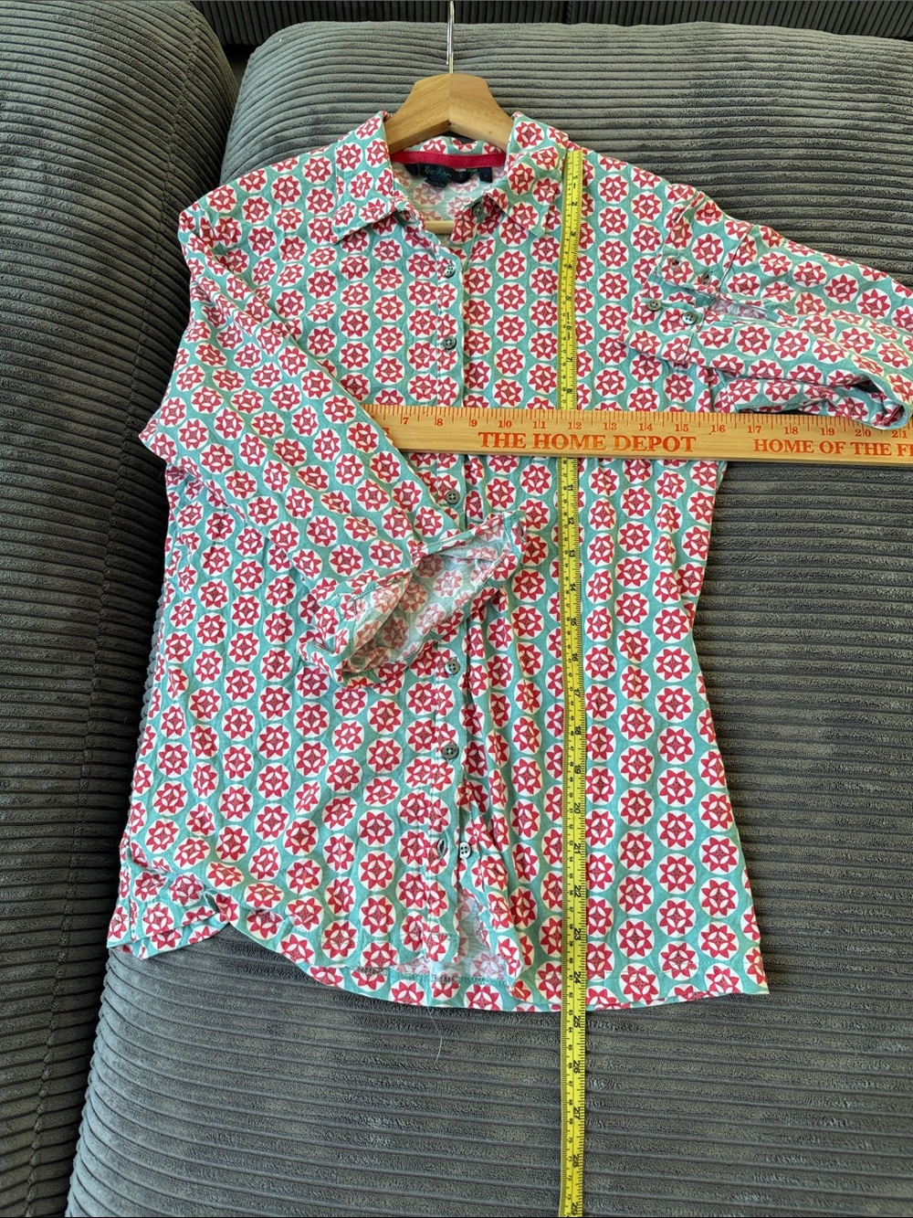 Boden Vintage teal/red/White Geometric print Button Down Long Sleeve Shirt sz M - Picture 4 of 4